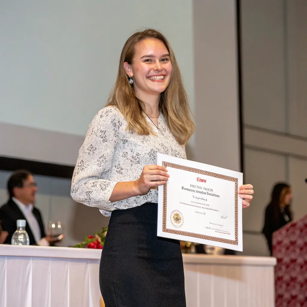 Emily Clarkson holding her certificate